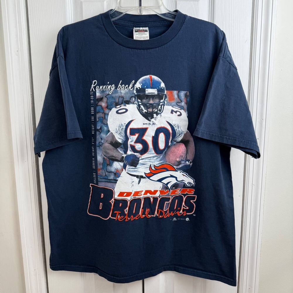 Vintage Terrell Davis Denver Broncos NFL T Shirt 1998 Tultex‎ XL Running Back 30